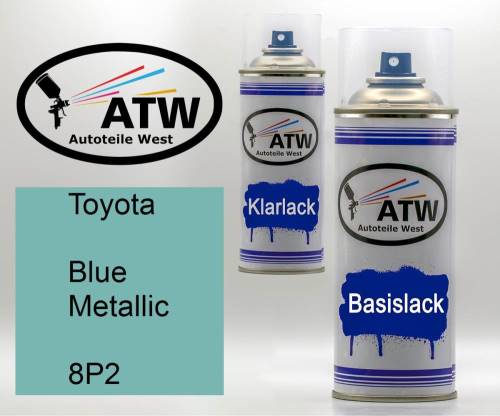 Toyota, Blue Metallic, 8P2: 400ml Sprühdose + 400ml Klarlack - Set, von ATW Autoteile West.